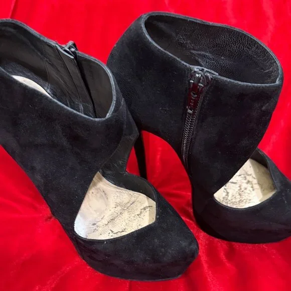 CHRISTIAN LOUBOUTIN BLACK SUEDE PLATFORM HEELS ANKLE BOOTS BOOTIES - Picture 9 of 15